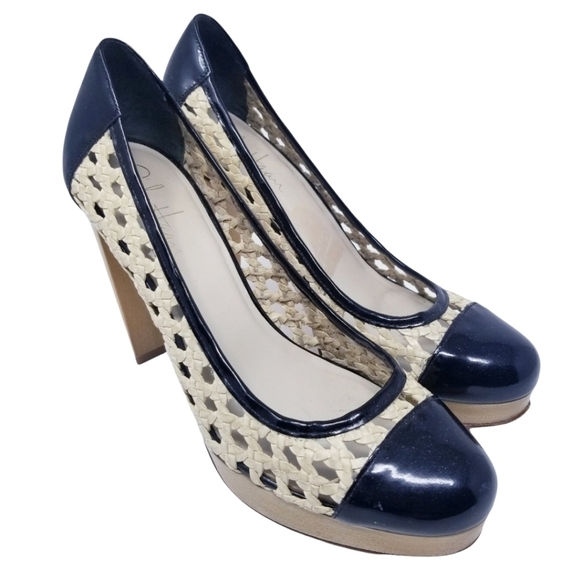 Cole Haan | Basket Weave Nike Air Black Toe Heels (Size 8B) - Picture 1 of 9